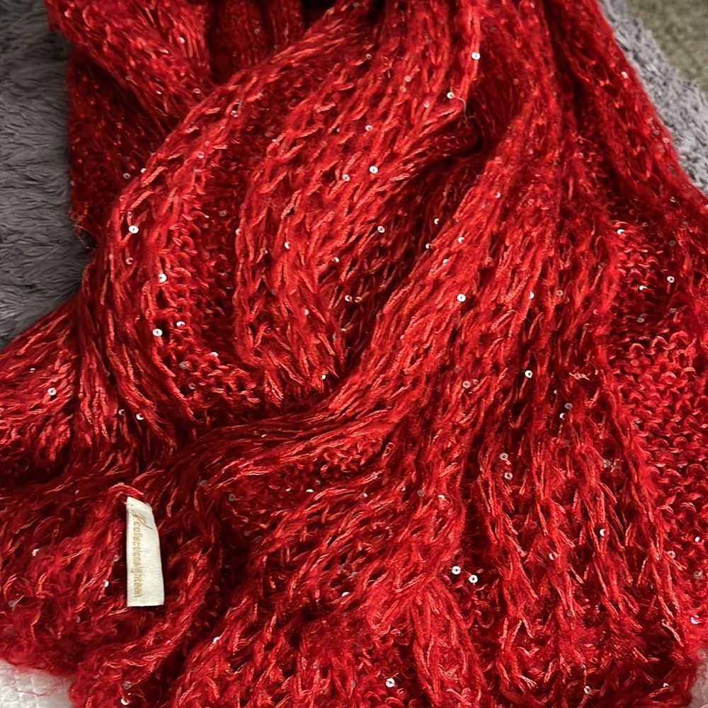 Christmasy scarf with pretty red sequins gorgeous Christmas accent to keep warm